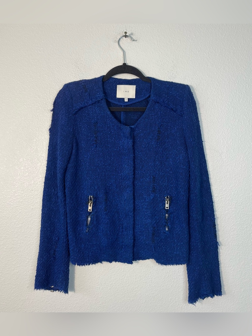 IRO Agnetay Textured Boucle Tweed Jacket Frayed Raw Edges Blazer Size 4-6
